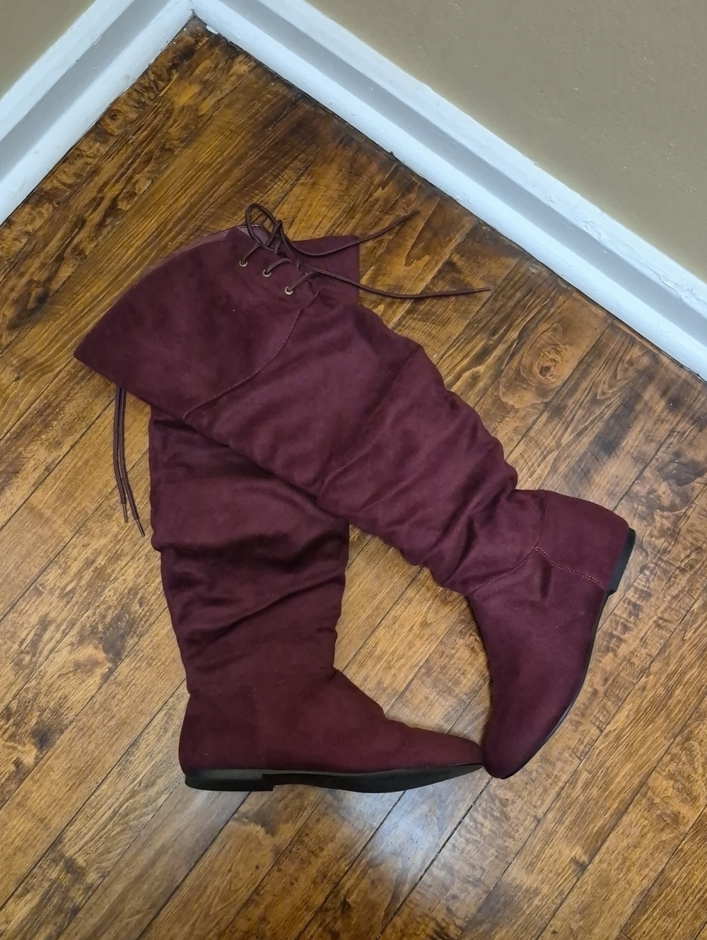 Burgundy Over The Knee Slounchy Boots Size 10
